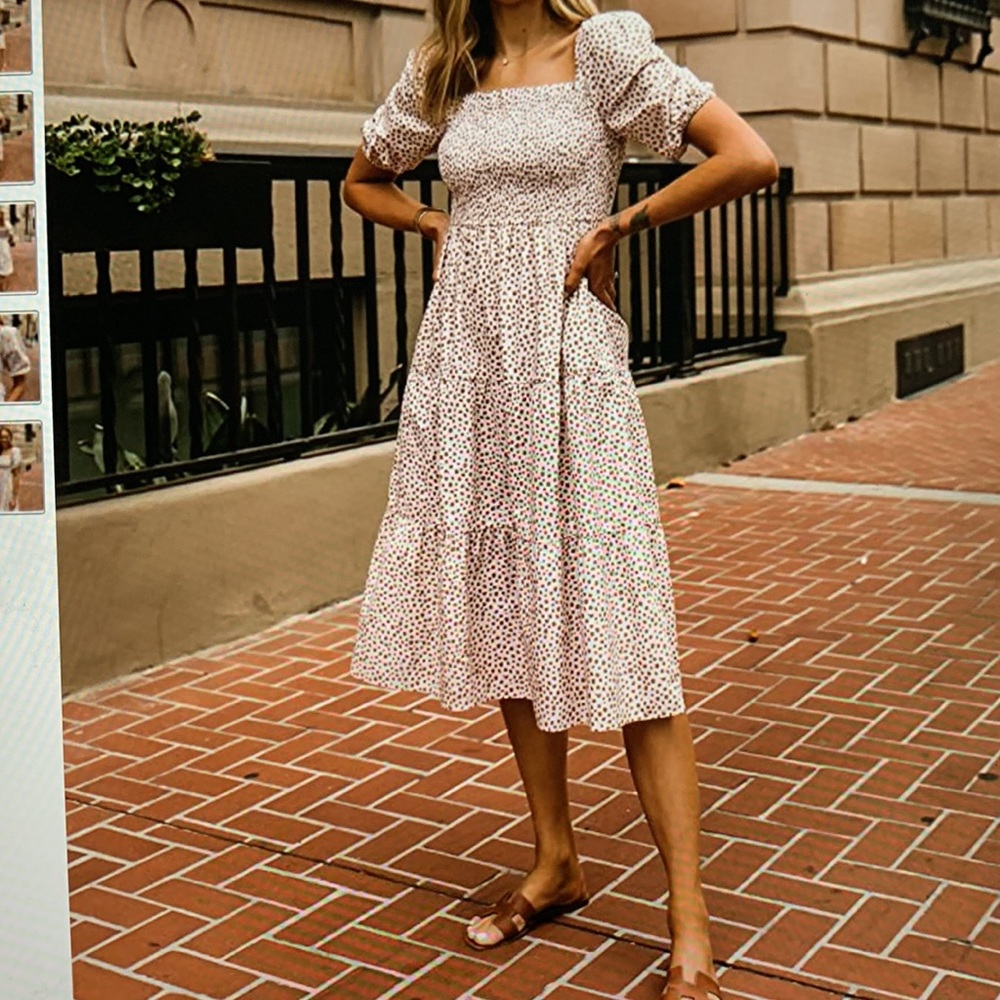 NWT Smocked balloon sleeve tiered dress